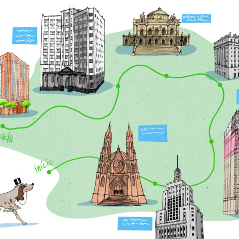 Mapa de prédios históricos no centro de São Paulo para crianças